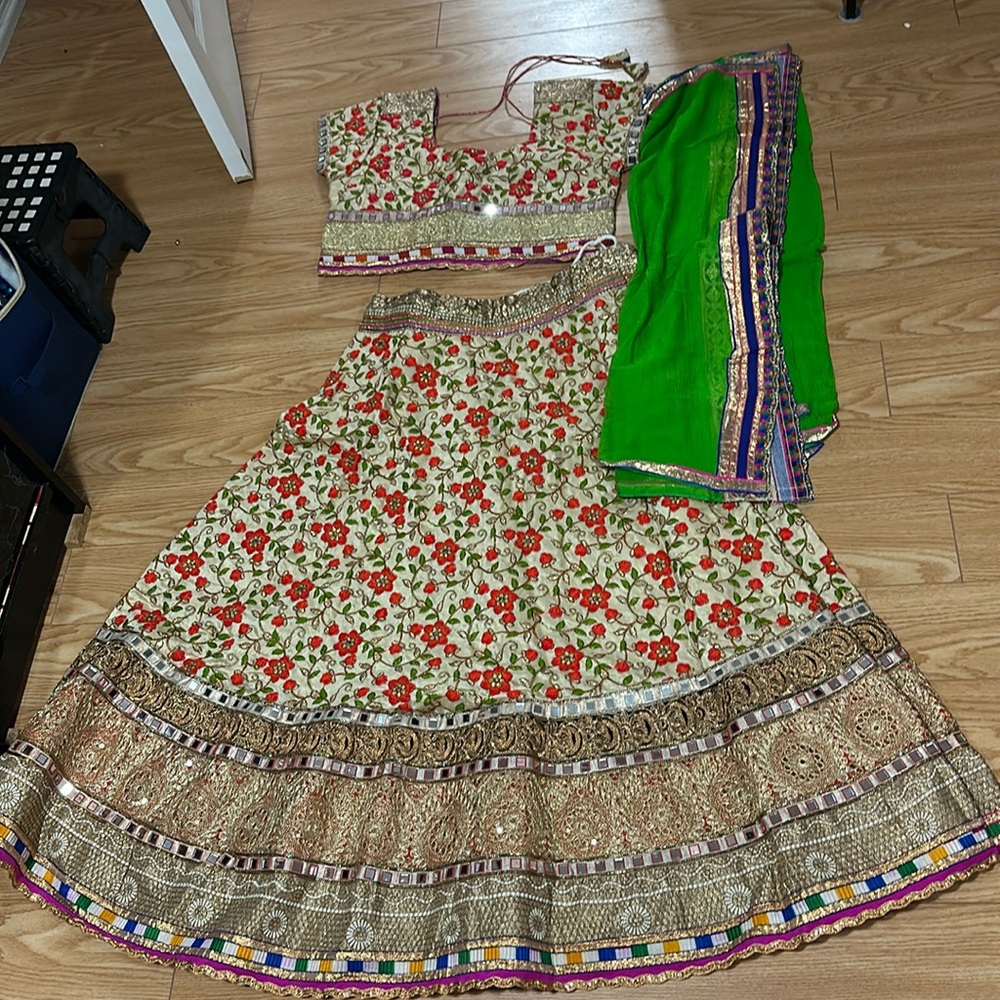 Floral Red & Green Women’s Lehenga Set